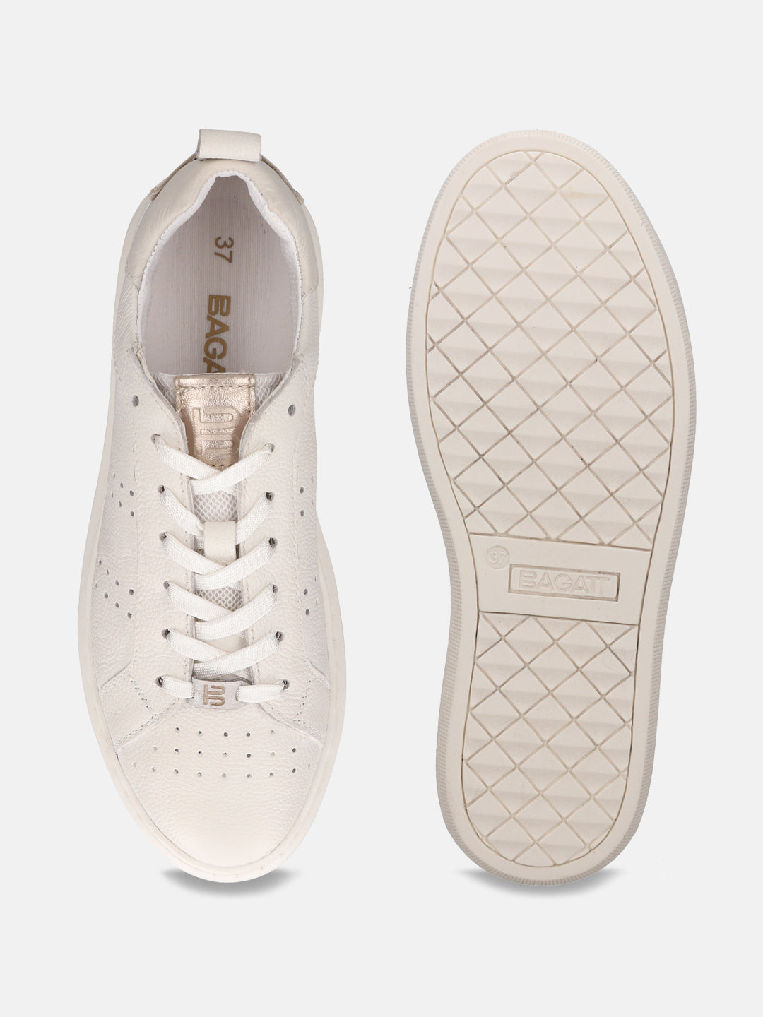 Gina White & Gold Leather Mid Top Sneakers