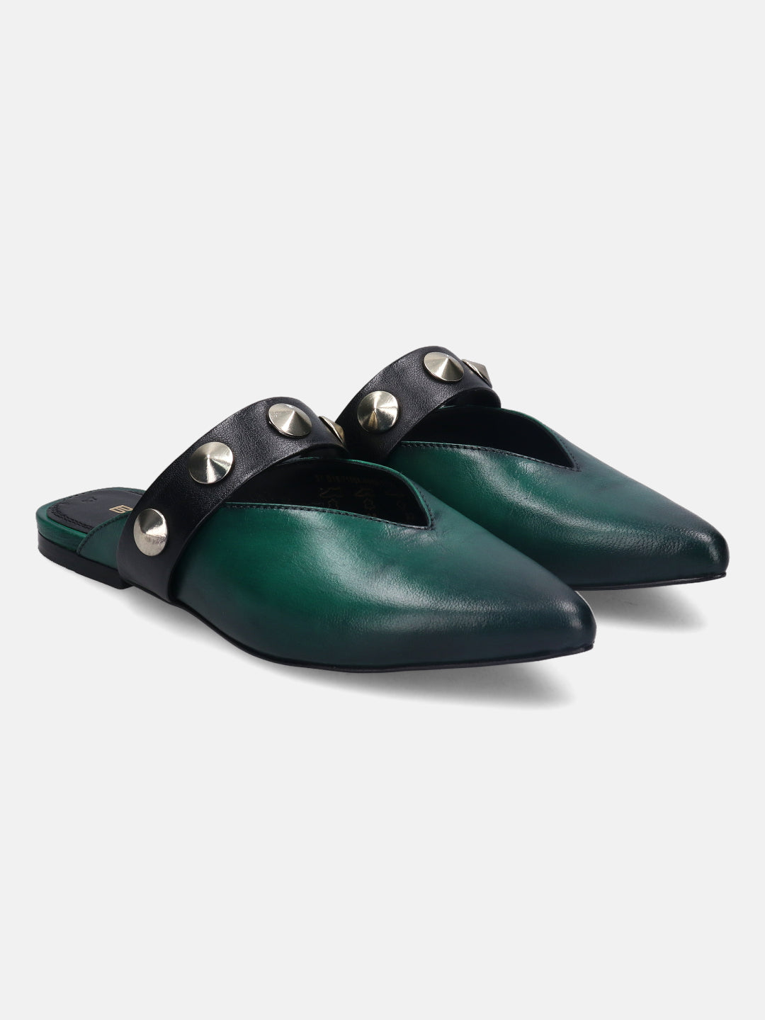 Tabea Dark Green & Black Flat Sandals - BAGATT