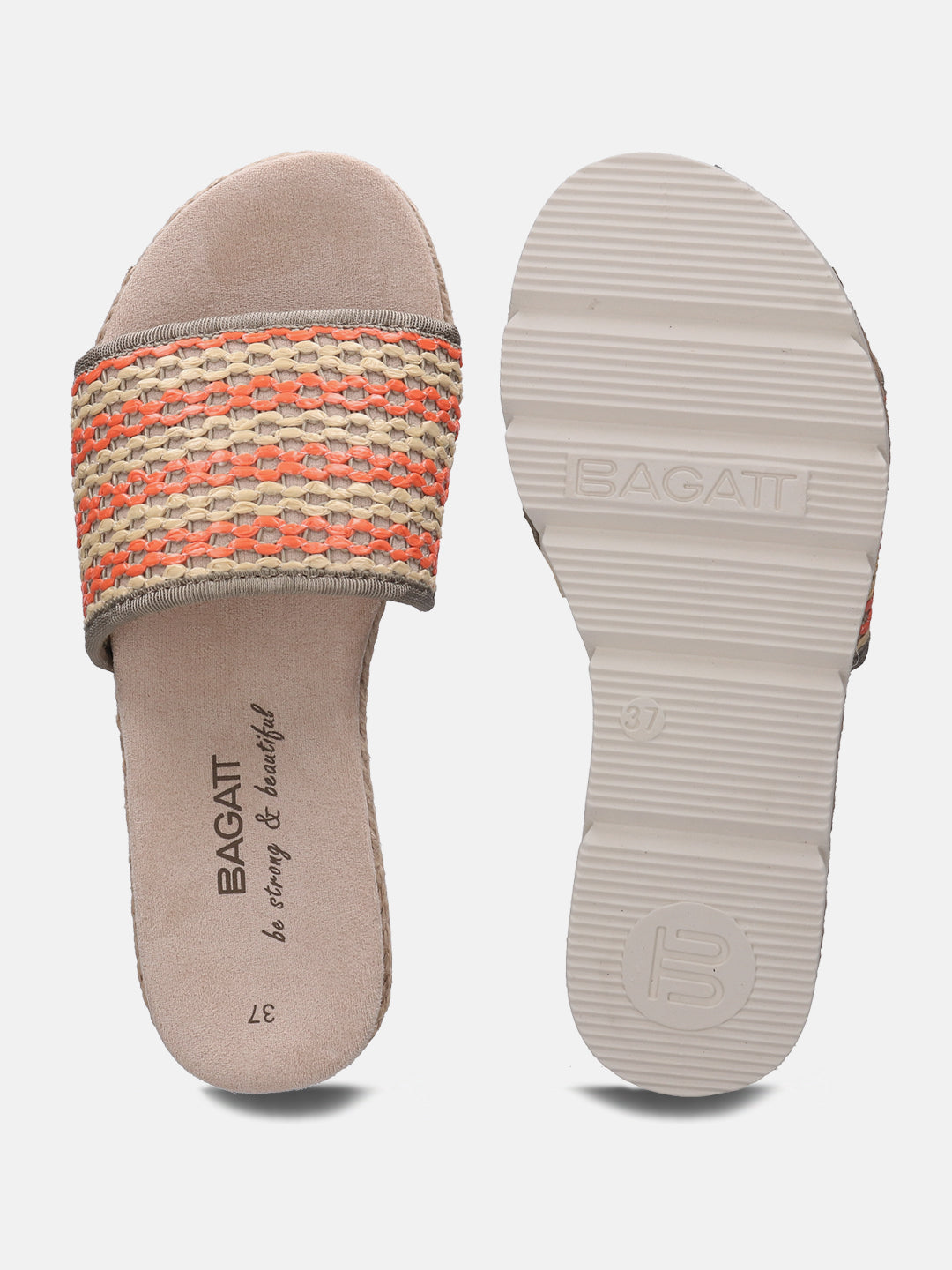 Kiko Beige & Orange Flatform Sandals - BAGATT