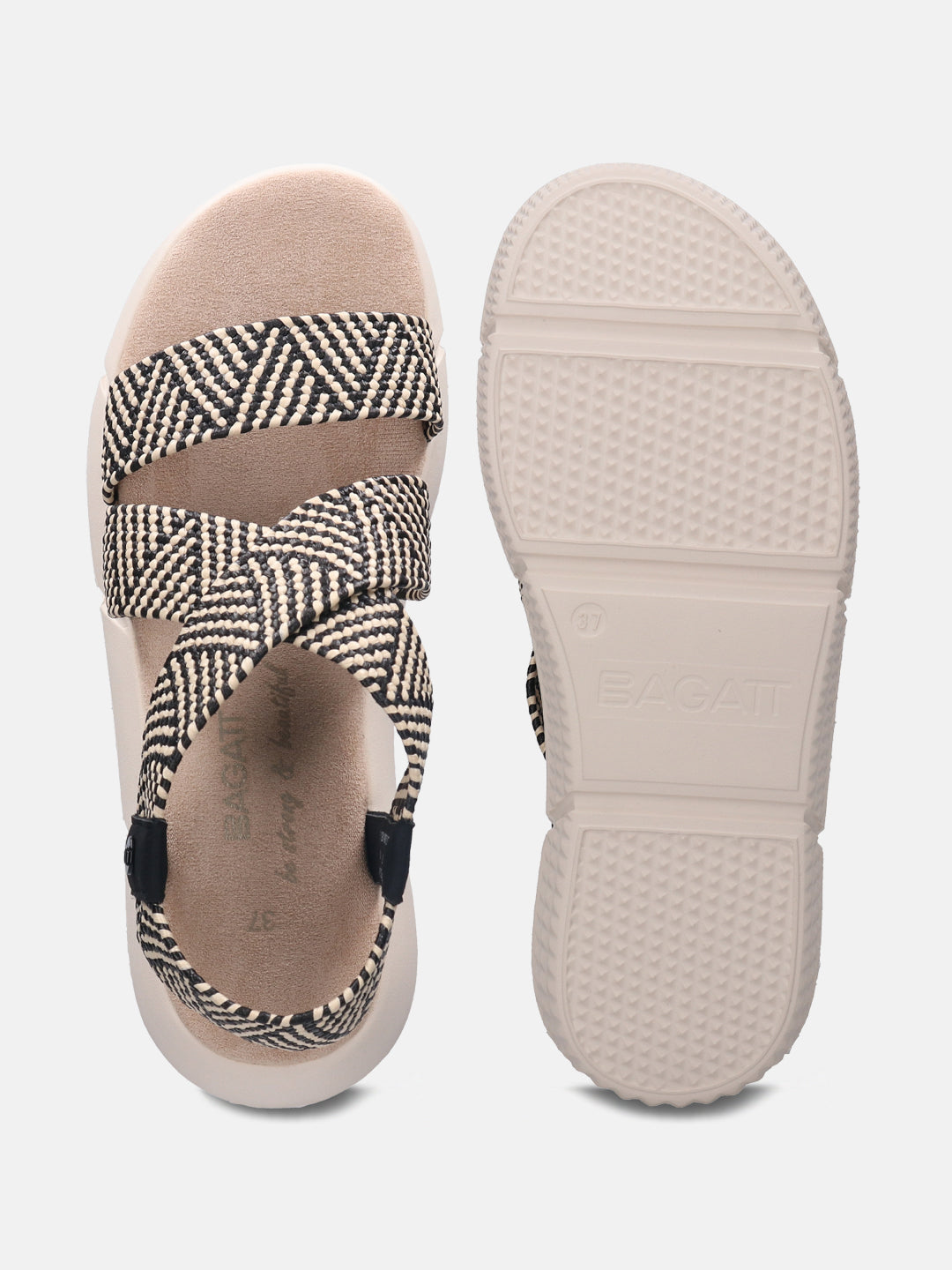 Jersey Black & Beige Flatform Sandals - BAGATT