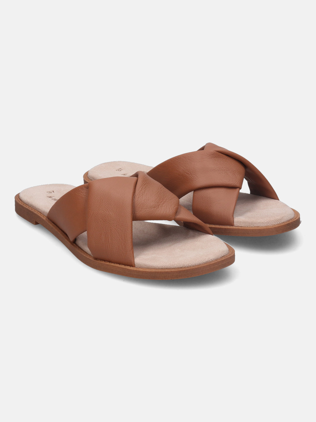 Goldy Cognac Flat Sandals - BAGATT